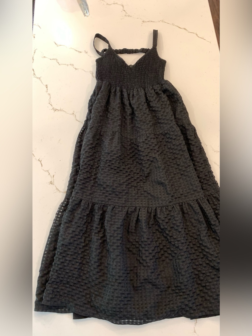 Black Midi Dress Stretch Bodice Square Neck Bowtie Back Woman’s Size 16 NEW - Picture 5 of 13